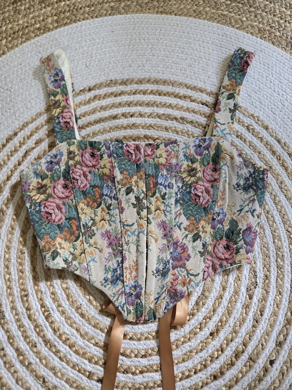 Floral Brocade Cropped Corset Tank Top Victorian Cottagecore Fairycore